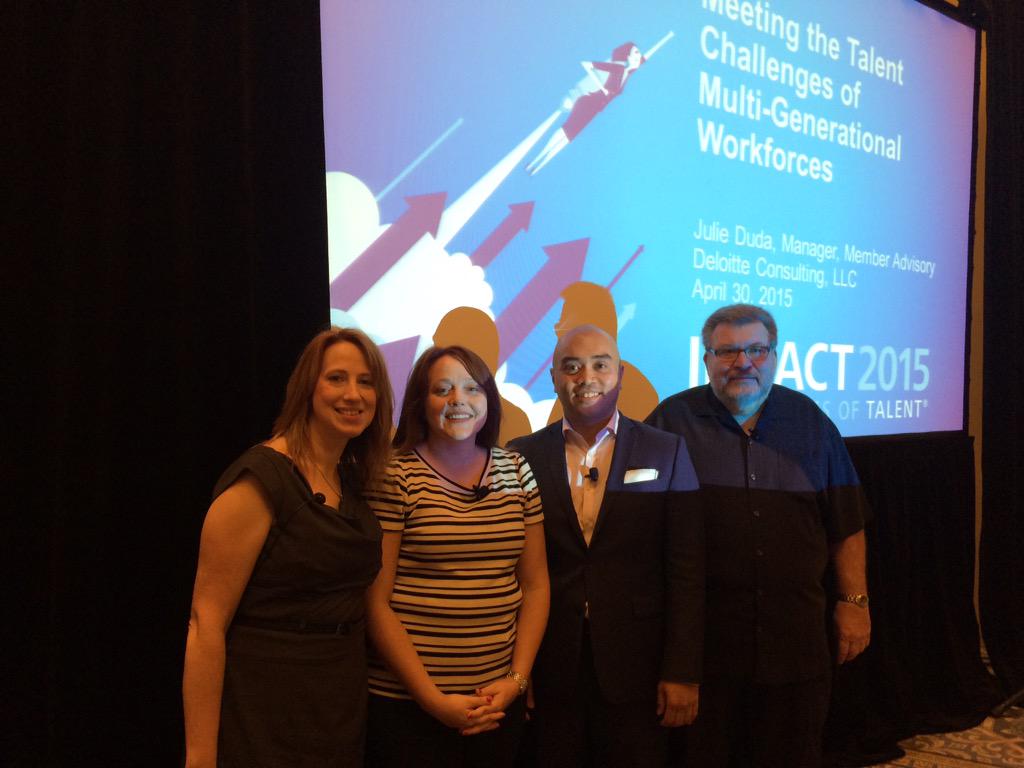 DeniseMoulton5's tweet photo. How do we meet the challenges of multi-generational workforces? @talentcommunity @JulieDudaLrngHR @Bersin #IMPACTHR http://t.co/L2SsFB9n4s
