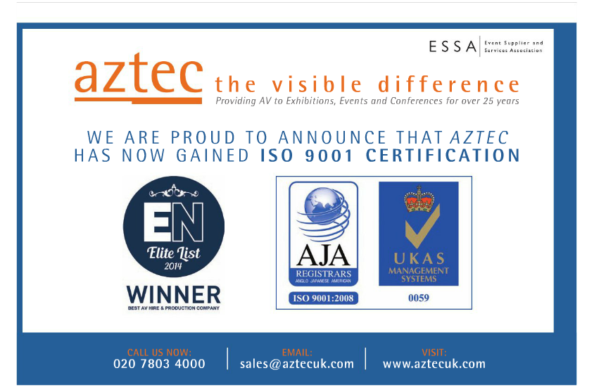 AztecEventsUk's tweet photo. Love the new @ExhibitionNews design.What do you think of our ad featuring our new brand tagline?#thevisibledifference http://t.co/bfgRjkN5sC