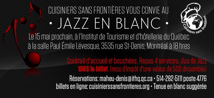SCCPQ's tweet photo. Cuisiniers sans frontières vous convie au JAZZ EN BLANC le 15 mai prochain http://t.co/e4xU6JcVa5
