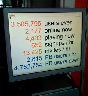 our internal <a href="/iLike/">iLike.com</a> status page, short time after <a href="/facebook/">Facebook</a> platform launch, perhaps mid-Jun'07? via <a href="/hornblade/">Mike Bohlander</a>
