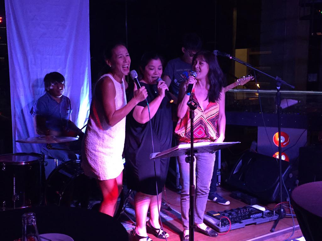 REDKitchenBar's tweet photo. Happening now at #redkitchenbar ...Christine Jacob-Sandejas with Vera and Bambi singing I will survive! #rockeoke http://t.co/pBu1el5uoq