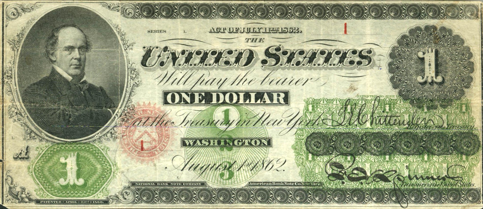 J.P. Morgan on X: #TBT: The first $1 greenback printed by the U.S. gov't;  $JPM namesake Salmon Chase appears in the engraving.   / X