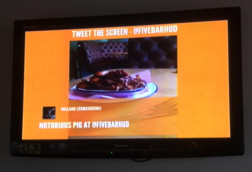 fivebarhud's tweet image. #TweetTheScreen ... Tag us in your tweets and they'll come up on the big screen at the bar! #GetTagging!