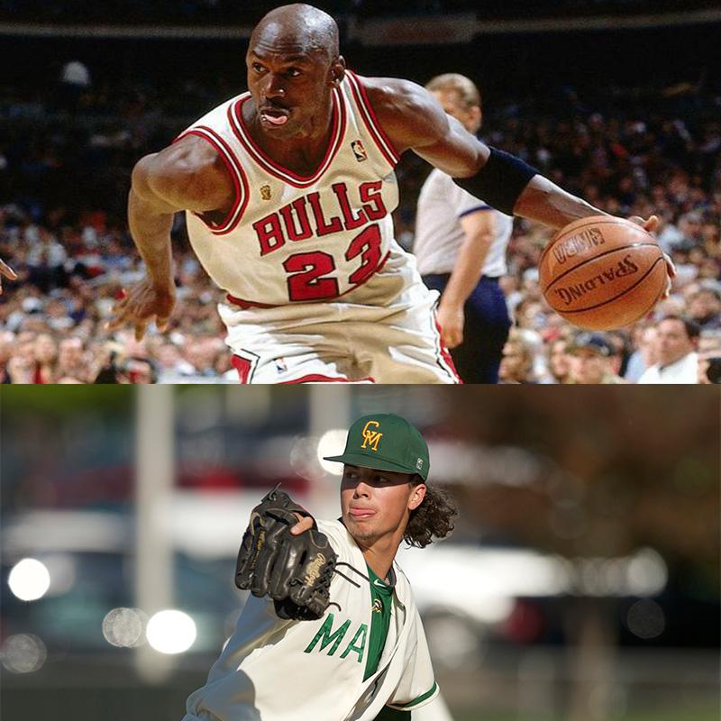 MasonBaseball's tweet photo. Who wears it better, MJ or J-Dub? #tongue http://t.co/tyQZ7CAHOp