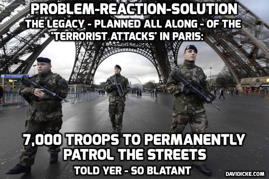 davidicke's tweet photo. Why the attacks in Paris? - Thousands of troops now permanently on the streets: http://t.co/v0UlWOedRp http://t.co/1IaIlcwP6V