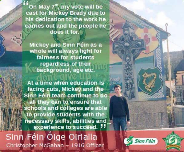 OgraSFNewry's tweet photo. Our 1916 officer @CMcGahan93 writes why he's voting @MickeyBrady4MP on May 7th! #Brady4MP #StandingUpForStudents http://t.co/IzAcdrvRqB