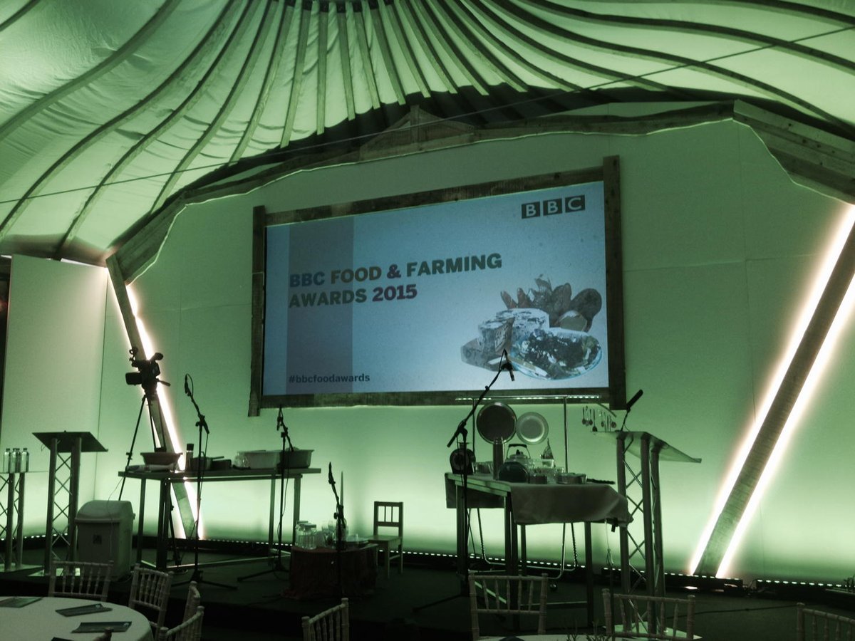 All set up to hit some pans with the Kitchen Percussion Ensemble at the Beeb's food n farming shindig...canny peckish