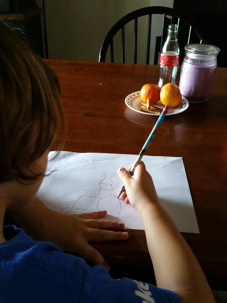 JimTiffinJr's tweet image. "Draw what you see!" My littlest #makerkid has decided to create some still life pictures tonight.