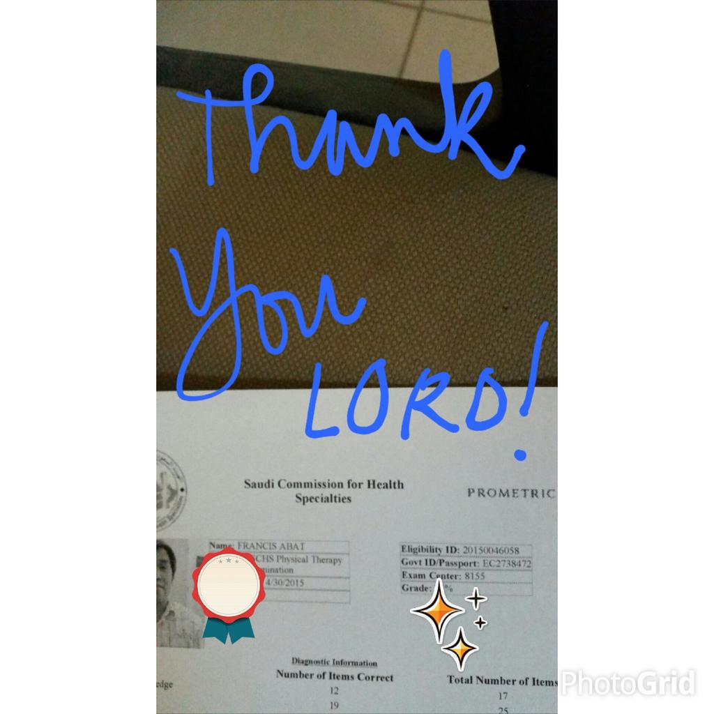 Chizfrancis20's tweet image. Salamat Panginoon. #SaudiCouncilLicensureExam #Prometrics #PhysiotherapyExam