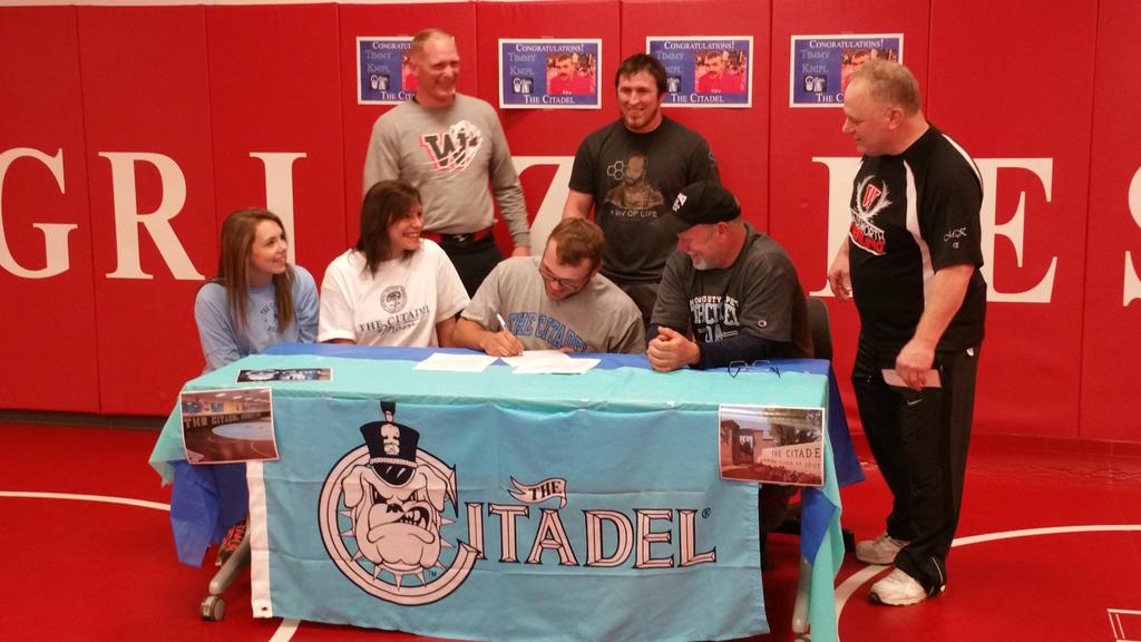 whsgrizzlies's tweet photo. Congrats to senior Tim Knipl who signed a National Letter of Intent to wrestle @ The Citadel in South Carolina. http://t.co/B1zFyKReZE