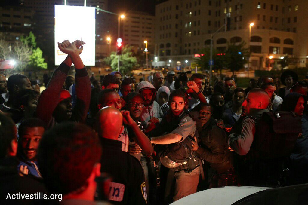 syndicalisms's tweet photo. "Skunk" water sprayed against Ethiopian Jews protesting police brutality in #Jerusalem. http://t.co/ZyUXDP3niu