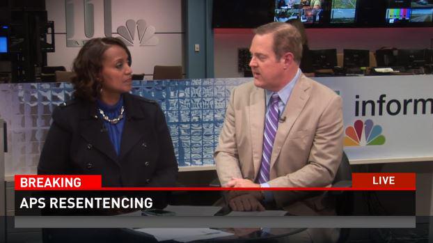 11AliveNews's tweet photo. '@PhilHollowayEsq and @donna11alive breaking down the #APSTrial sentence modifications: http://t.co/OU75MK88As http://t.co/XaHnhv6bvb