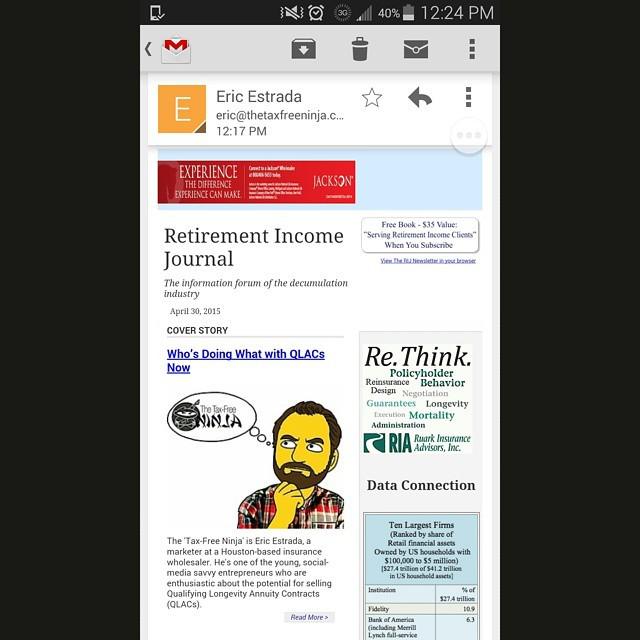 TheTaxFreeNinja's tweet photo. Words can't describe how I feel right now. 
I want to give a huge THANK YOU to the Retirement Income Journal for ch… http://t.co/wwmaCle4ke