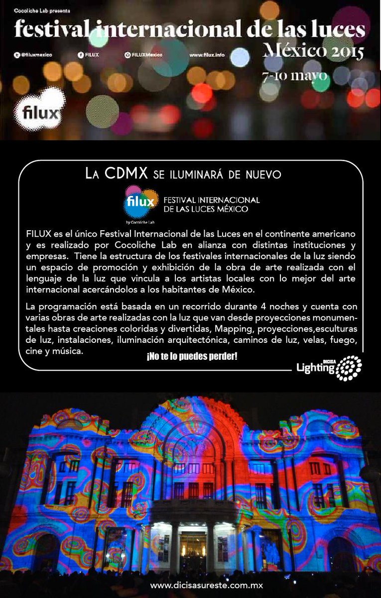 DicisaLighting's tweet photo. Conoce el Festival Internacional de las Luces México 2015 http://t.co/M9eVelUtxt  
#Filux2015 #Mexico #DF http://t.co/R6wLYDkFhY