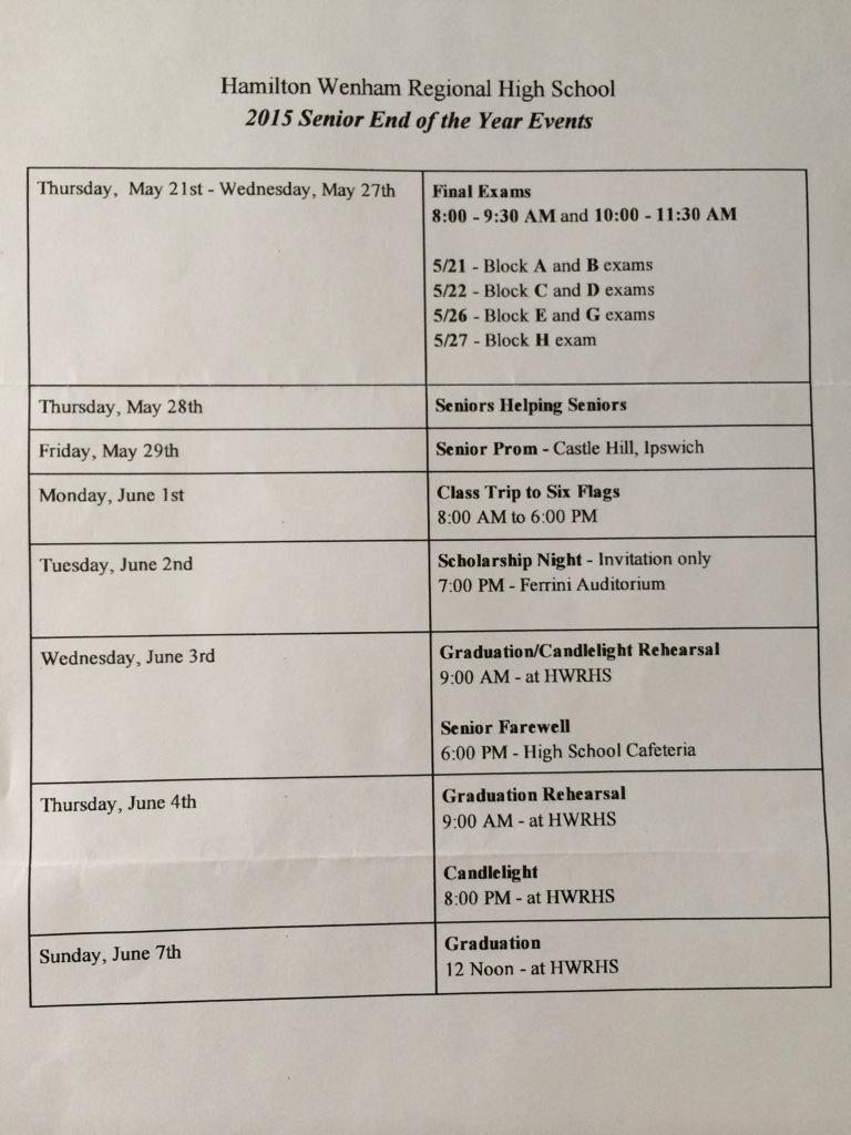 HWClassof2015's tweet photo. End of the year Senior schedule! http://t.co/7W7zjCmbc6