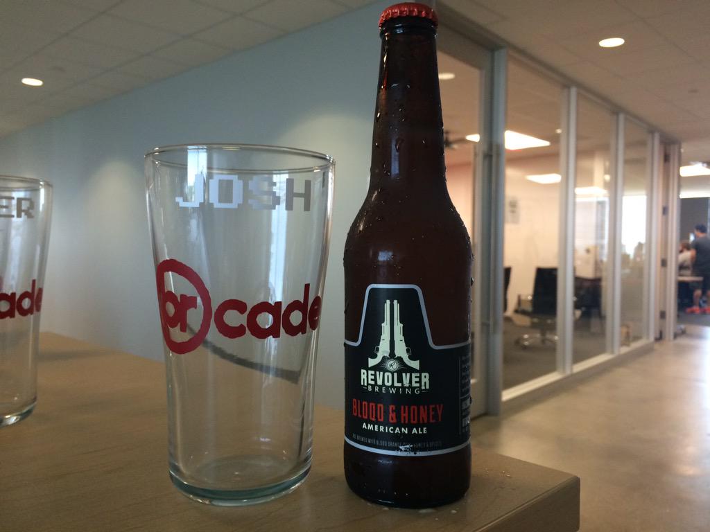 BRCade2015's tweet photo. Fueling up for a long night ahead with customized #BRCade glasses and a cooler full of craft beer! #RocketScience15 http://t.co/TYpb8bsLzy