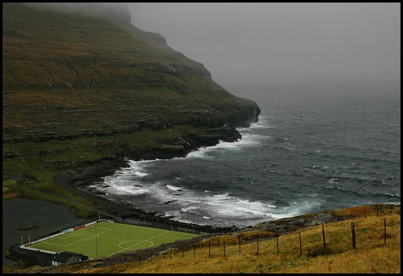 The Eidi Stadium in the Faroe Islands is just yards from the Atlantic Ocean. Simply stunning.