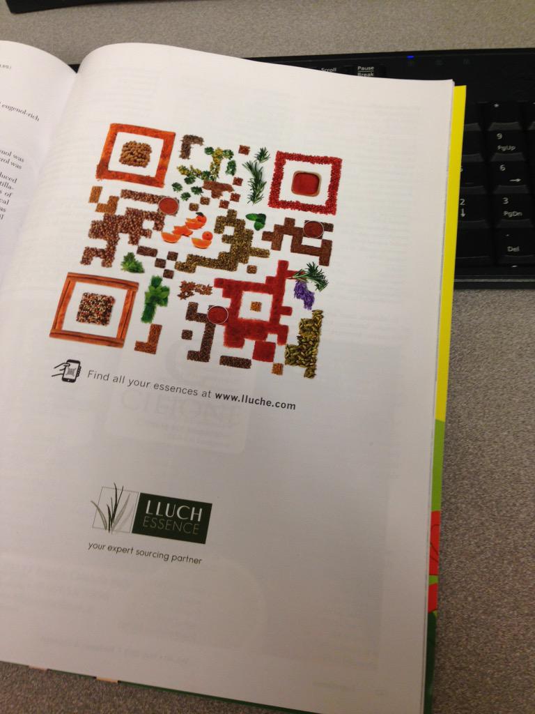 carpenterar's tweet photo. Clever #QRcode ad for @lluchessence in @PandFMagazine #aroma http://t.co/3YuimZ04G0