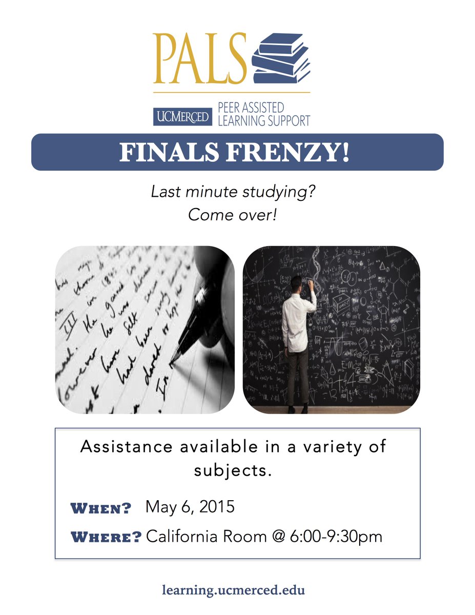 PALS will be hosting Finals Frenzy May 6th in the CA room! Check out the link!
on.fb.me/1EUxs2b
