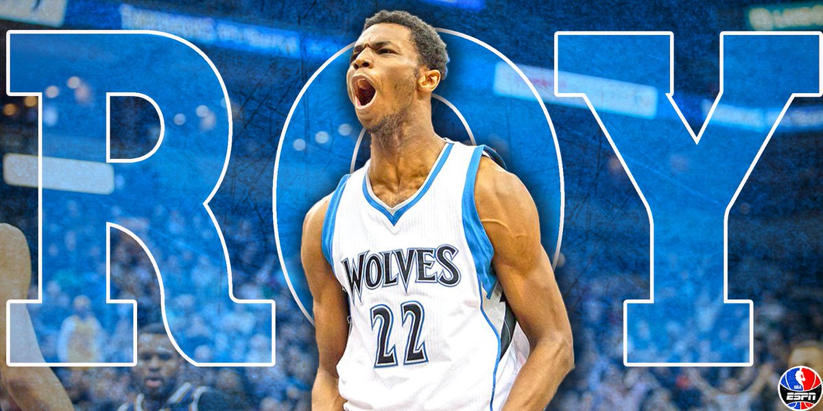 ESPNNBA's tweet photo. It's official - Andrew Wiggins is the Kia NBA Rookie of the Year. Nikola Mirotic finished second in the voting. http://t.co/R32rjg2LkV