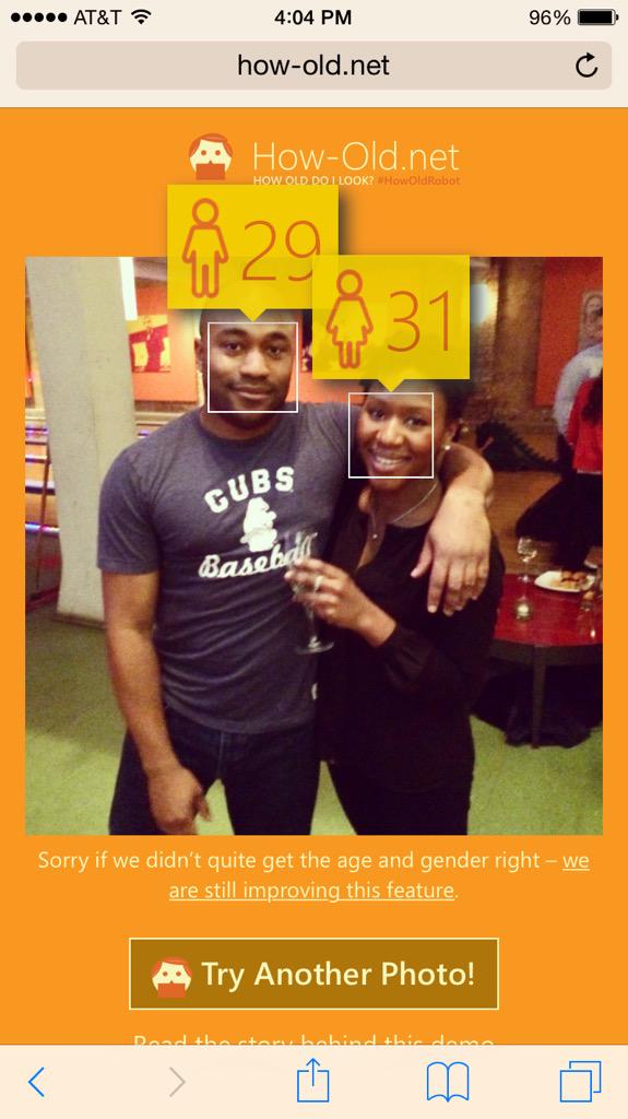 sprtswtr's tweet photo. According to the robot I'm younger than my baby sister. #thanksrobot #goteeeeeeem http://t.co/uVxalgdzG1