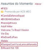 AssessoriaLMofc's tweet photo. Já estamos nos TT´s em algumas cidades #SempreComVoceLarissaManoela 
Parabéns Larináticos queridos!!! http://t.co/twE4yek72S
