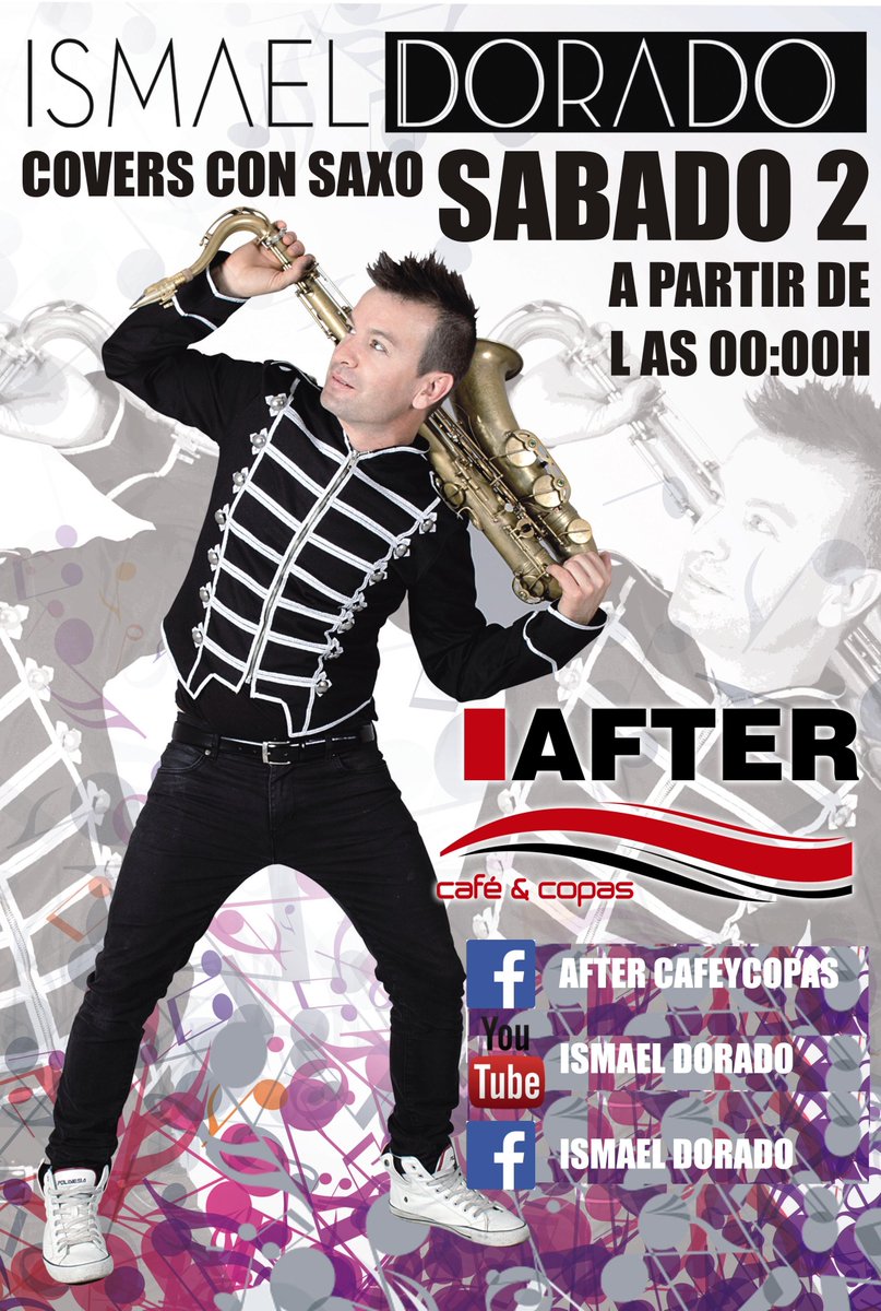 Aftercafeycopas's tweet photo. Sala AFTER "ISMAEL DORADO - COVERS CON SAXO" Sabado 2 DE MAYO a partir de las 00:00h. En Jaraíz de la Vera(Cáceres) http://t.co/cAoaP9sSmM