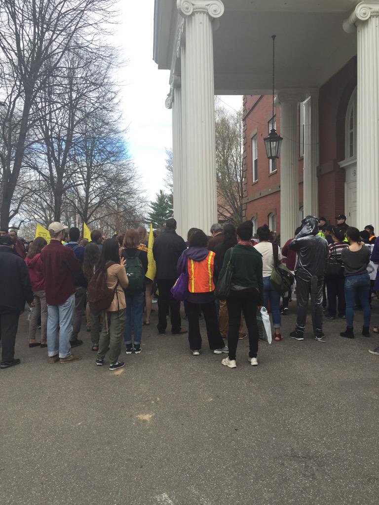 tuftslabor's tweet photo. BREAKING: Students and union members in custody are safe. 100+ in front of Ballou. #nocutsattufts #jumboinjustice http://t.co/OoC0VCAiTn