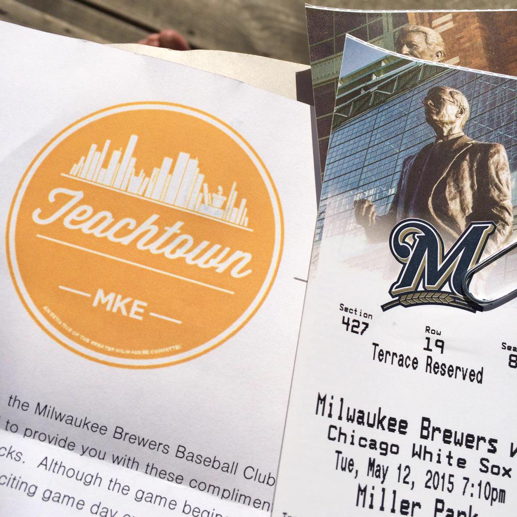 EliseMarie_Camp's tweet photo. Just got my complimentary tix to a @Brewers game! Thanks @TeachtownMKE for the hookup http://t.co/L2bVziPzU8