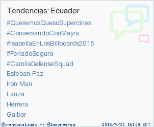trendinaliaEC's tweet photo. #ConversandoConMayra acaba de convertirse en TT ocupando la 2ª posición en Ecuador. Más en http://t.co/ImTx1Tdu04 http://t.co/aEWSDBwt8A