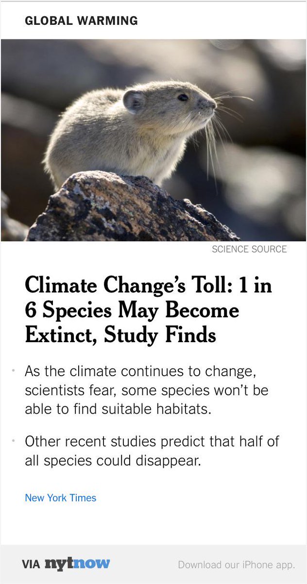 Bremify's tweet photo. Study Finds Global Warming as Threat to 1 in 6 Species – via @NYTNow http://t.co/83u4oVc51f http://t.co/QcTPYtq5wB