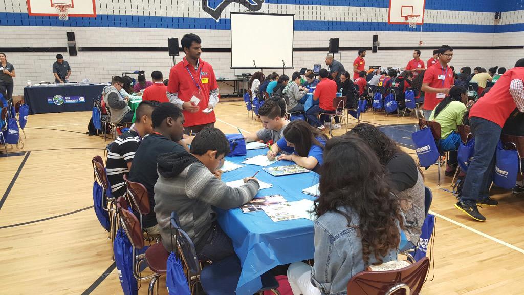 GreatMindsSTEM's tweet photo. #VivaTech is now live at @Carterjhs thanks to @raulv_gm, GM engineer Angel Nieto &amp; @GM + @GM_Latino! #STEMArlington http://t.co/zki4eSMDgf
