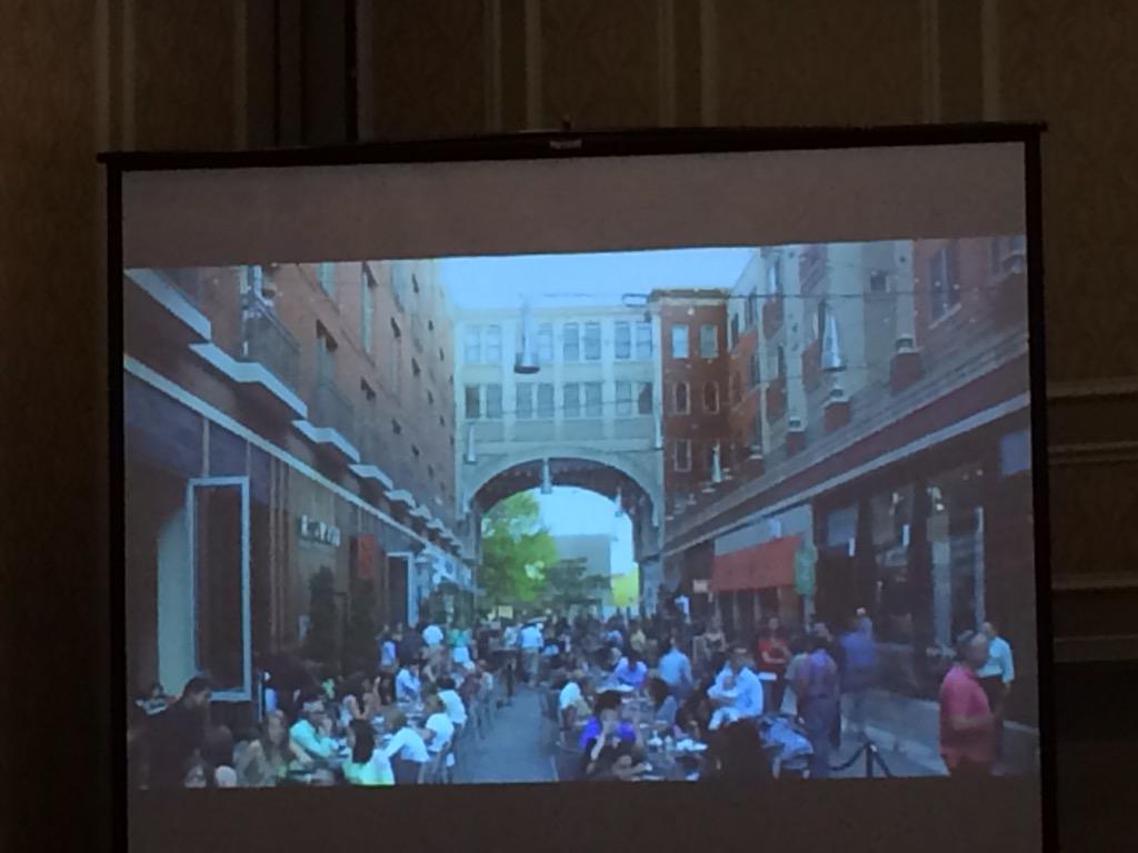 plannerdanzack's tweet photo. Bethesda Lane, in Maryland. New ped-only street. Narrow, short, not the main drag, and awesome. #CNU23 http://t.co/5LHIshG0OF