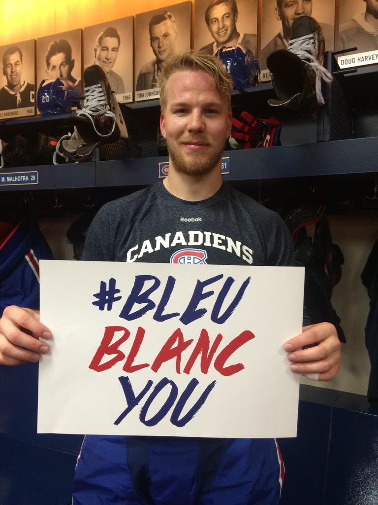 lellerofficial's tweet photo. Thanks for all the support Habs fans! Can't wait to feel the energy at the Bell Centre tomorrow. #bleublancYOU http://t.co/adQ2dqotW7