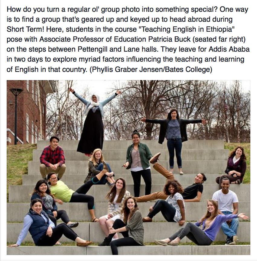 BatesCollege's tweet photo. How do you turn a regular ol' group photo into something great? Find a group that's got that #BatesShortTerm vibe. http://t.co/M2IkkpRadG