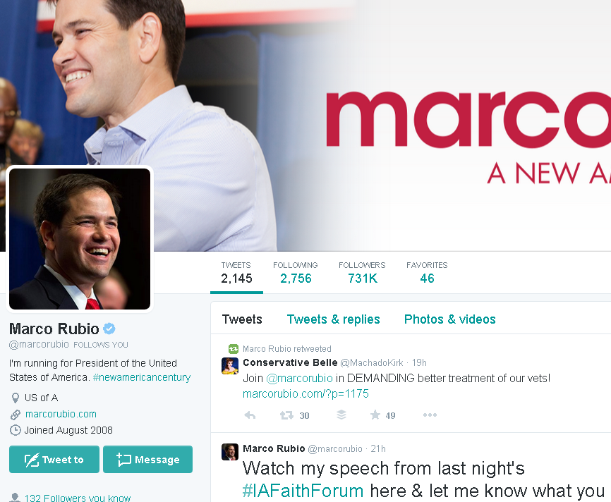 TeamMarcoSC's tweet image. It's a follow by The Man Himself - Thank You Senator @marcorubio for following us! The Palmetto State is All In!