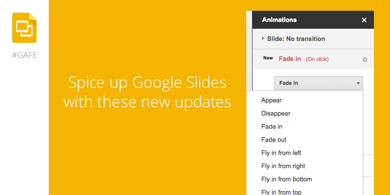 GoogleForEdu's tweet photo. Make your presos snazzy with new animations in Google Slides #GAFE http://t.co/hqu2wVRAZR http://t.co/TMw8dpuJPD