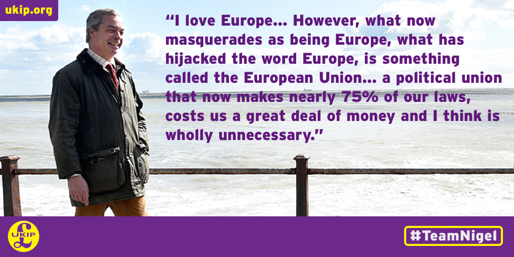UKIP's tweet photo. UKIP Leader @Nigel_Farage on the difference between #Europe and the #EU #AskNigelFarage http://t.co/paFcHEzAMt