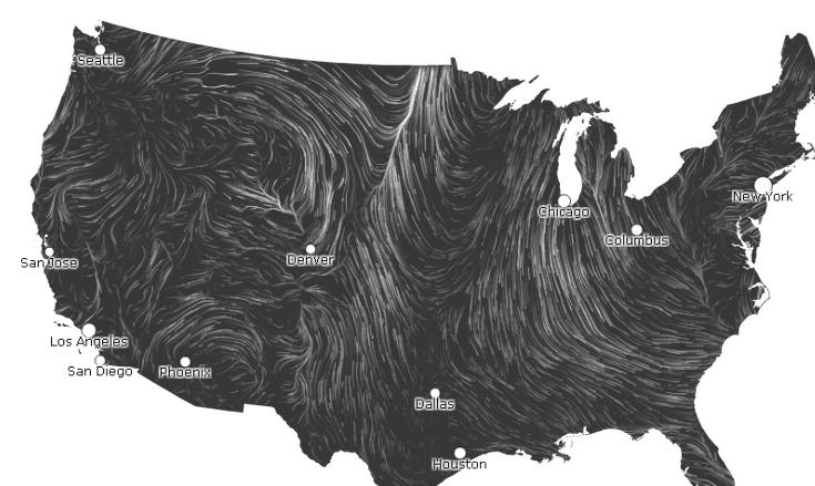 _sophielacour's tweet photo. Just to see : The Wind Map #dataviz #data http://t.co/013yRBsXeF Je veux la même pour la France http://t.co/0N8VrMVa3b