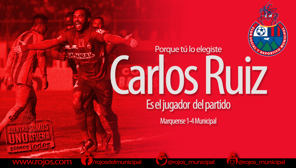 Rojos_Municipal's tweet photo. #EljugadorRojo
C.Ruíz es elegido como la figura del partido ante Márquense, donde anoto un “HAT-TRICK” #DaleFISH http://t.co/Vh6kuPLaxG