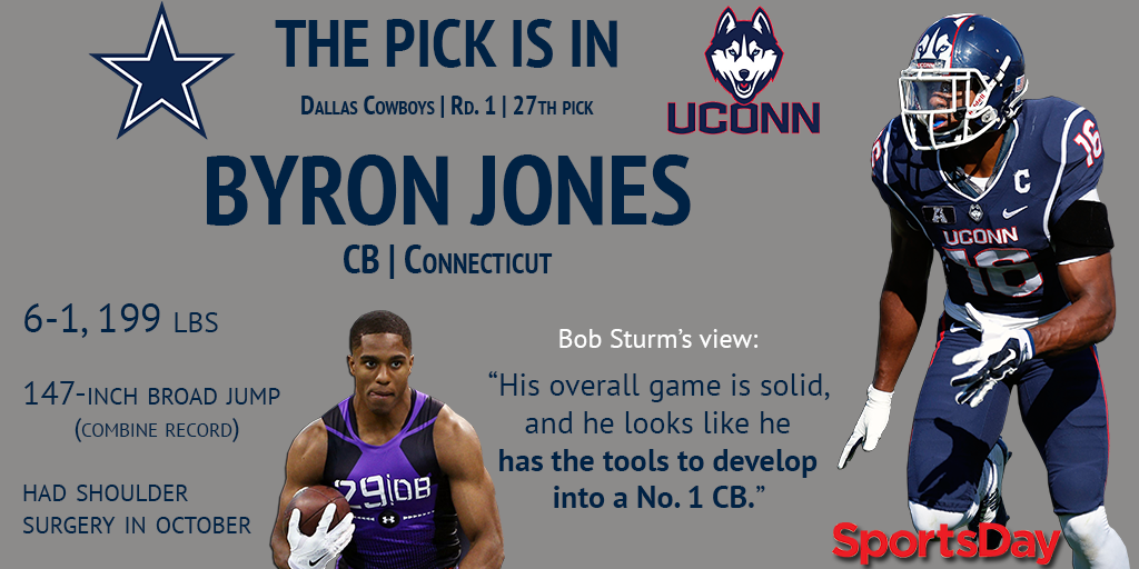SportsDayDFW's tweet image. Welcome to Dallas: Cowboys will take UConn CB Byron Jones with the 27th pick in NFL draft  d-news.co/MmznS
