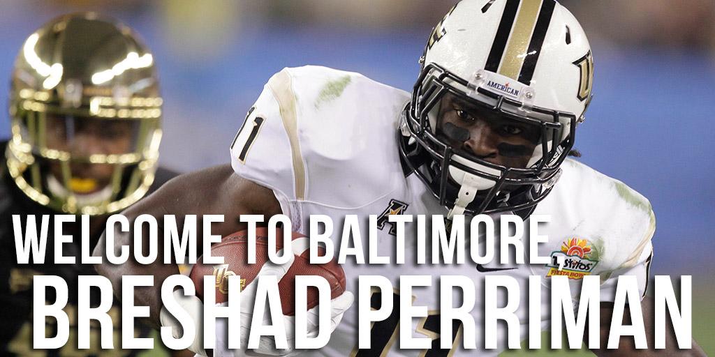 Ravens's tweet image. With the 26th pick in the 2015 #NFLDraft, the Ravens select WR Breshad Perriman. Welcome @B_Perriman11!