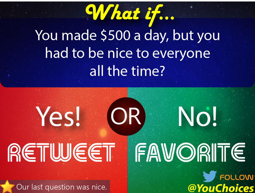 YouChoices's tweet photo. 500 a day? http://t.co/BoZcQIbN4i