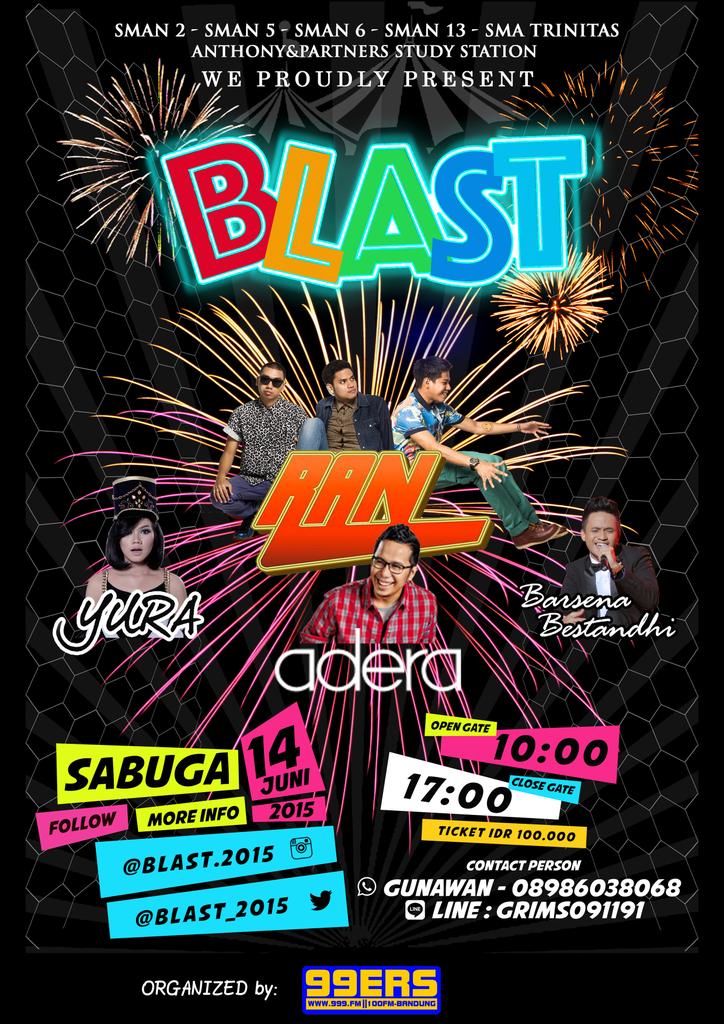 Event music terbesar Dan terkeren tahun ini 99ERS!! Gabungan dari semua SMA popular! Ticket 100K. @BLAST_2015