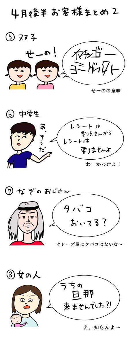 クレープ屋で働く私のどうでもいい話4月後半まとめ
春はお客様のテンション高い 