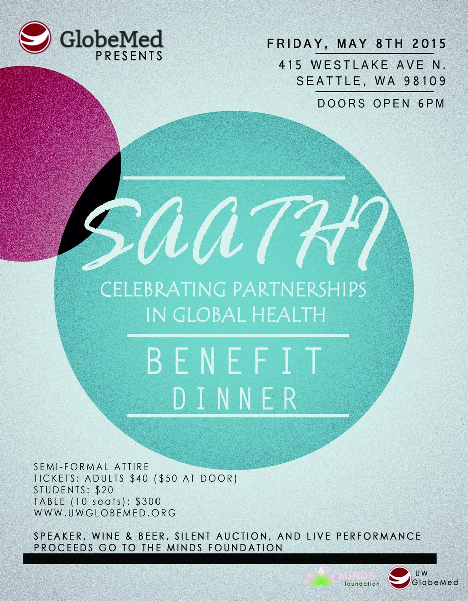 GlobeMedatUW's tweet photo. Join us for our Annual Benefit Dinner
Saathi: Celebrating Partnerships in Global Health @415 Westlake NEXT Friday! http://t.co/jdGh3p0Sd8