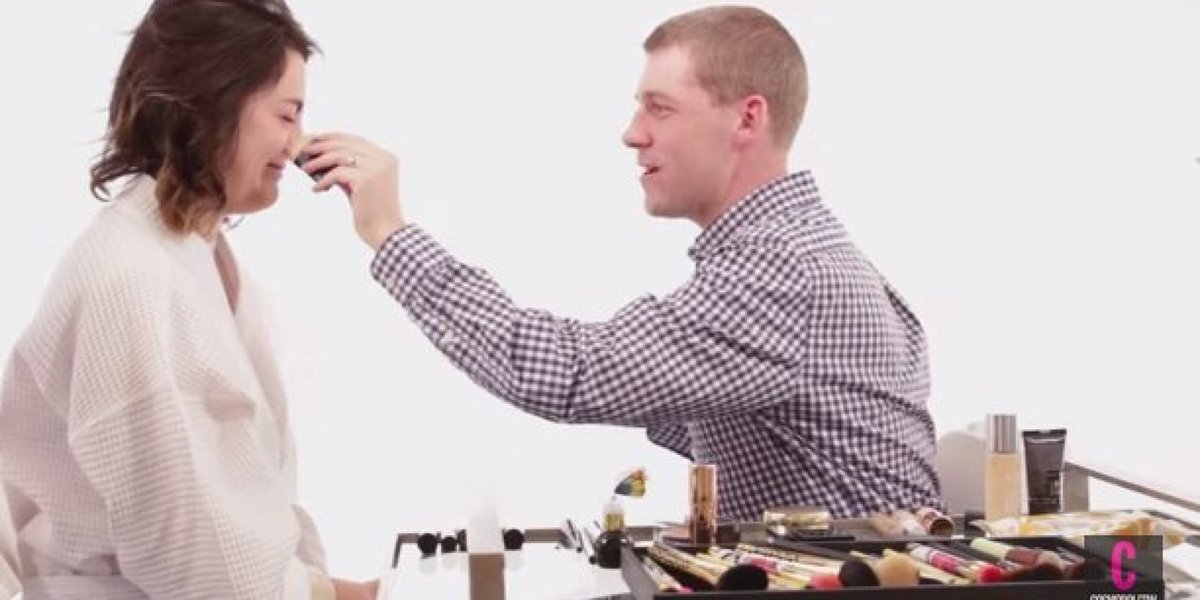 HuffPost's tweet photo. Guys try to put makeup on women, fail miserably http://t.co/BQfNnCoiYx http://t.co/aDT9Jqetoa