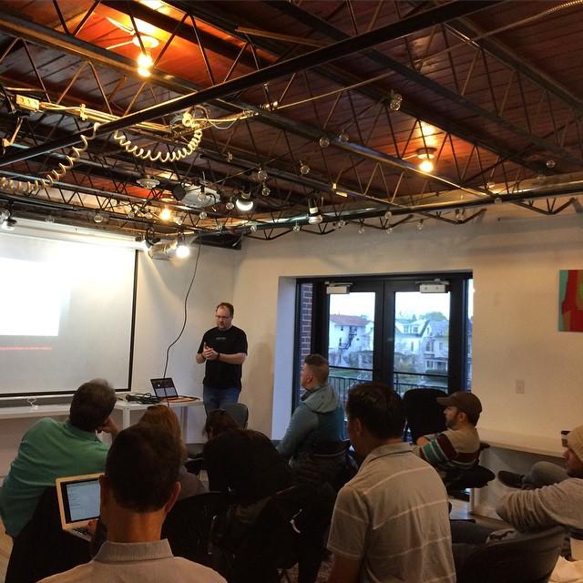 bmess's tweet photo. @williamsba from @WebDevStudios reppin #WordPress Multisite at the #NJWordPress #Meetup at @Cowerks in #AsburyPark … http://t.co/97h7Dumywi