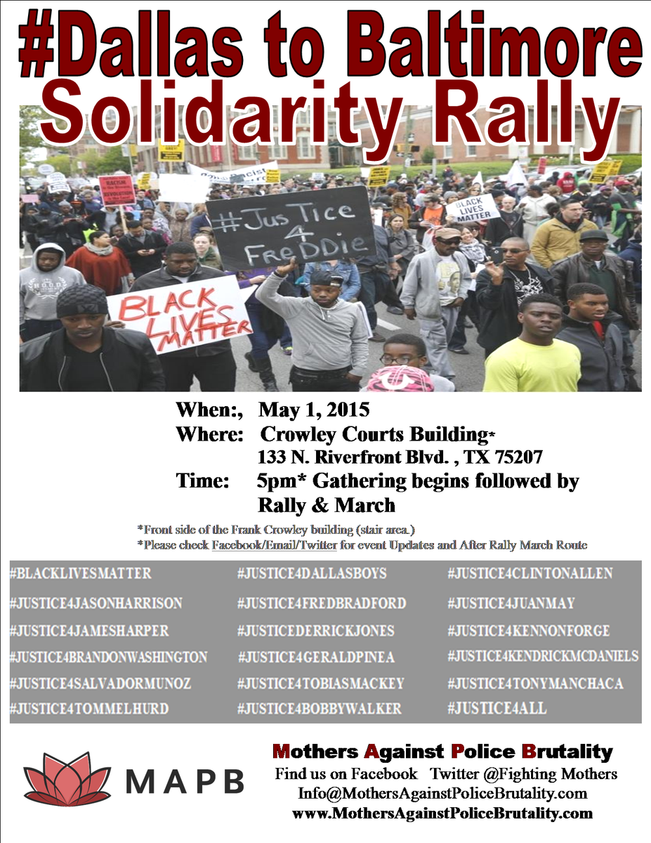 FightingMothers's tweet photo. Join MAPB & Tx Organizing Project for the #Dallas2Baltimore Rally & March tomorrow at 5pm Frank Crowley Bldg!
#MAPB http://t.co/nm1jWtxu1k