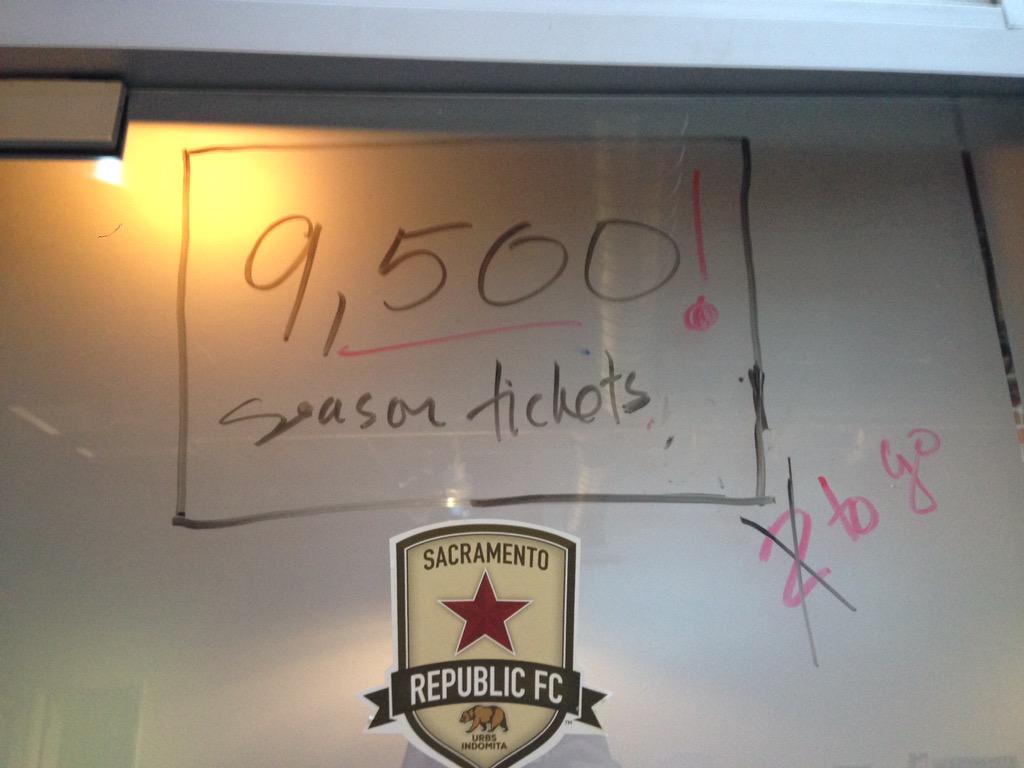 SacRepublicFC's tweet photo. Mission Accomplished! 9,500 season tickets. http://t.co/4Gy4V44YLO